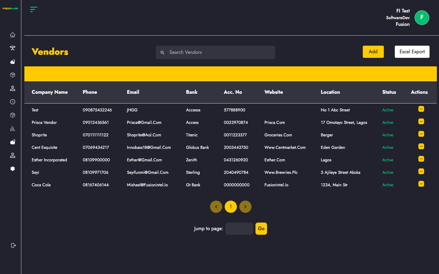 Vendors list page